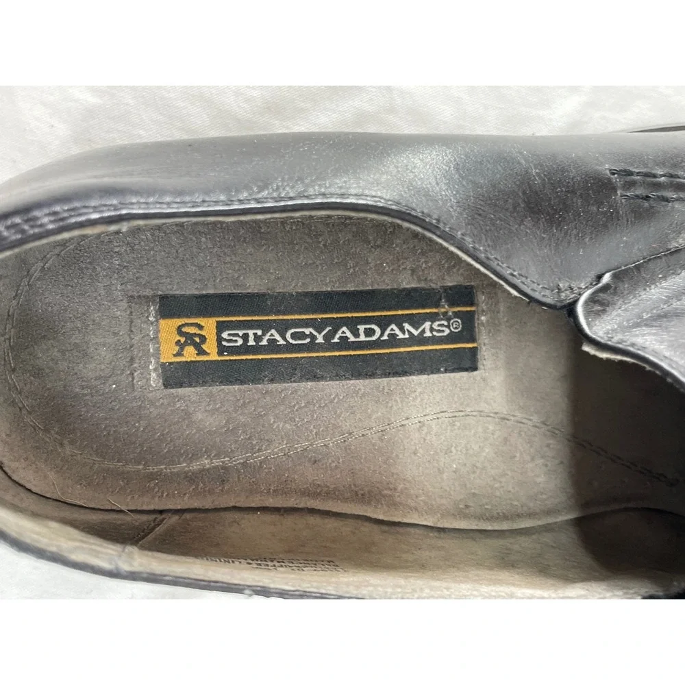 Good Stacy Adams Mens Loafers 10 Slip On Black Leather Square Toe 24199-01
